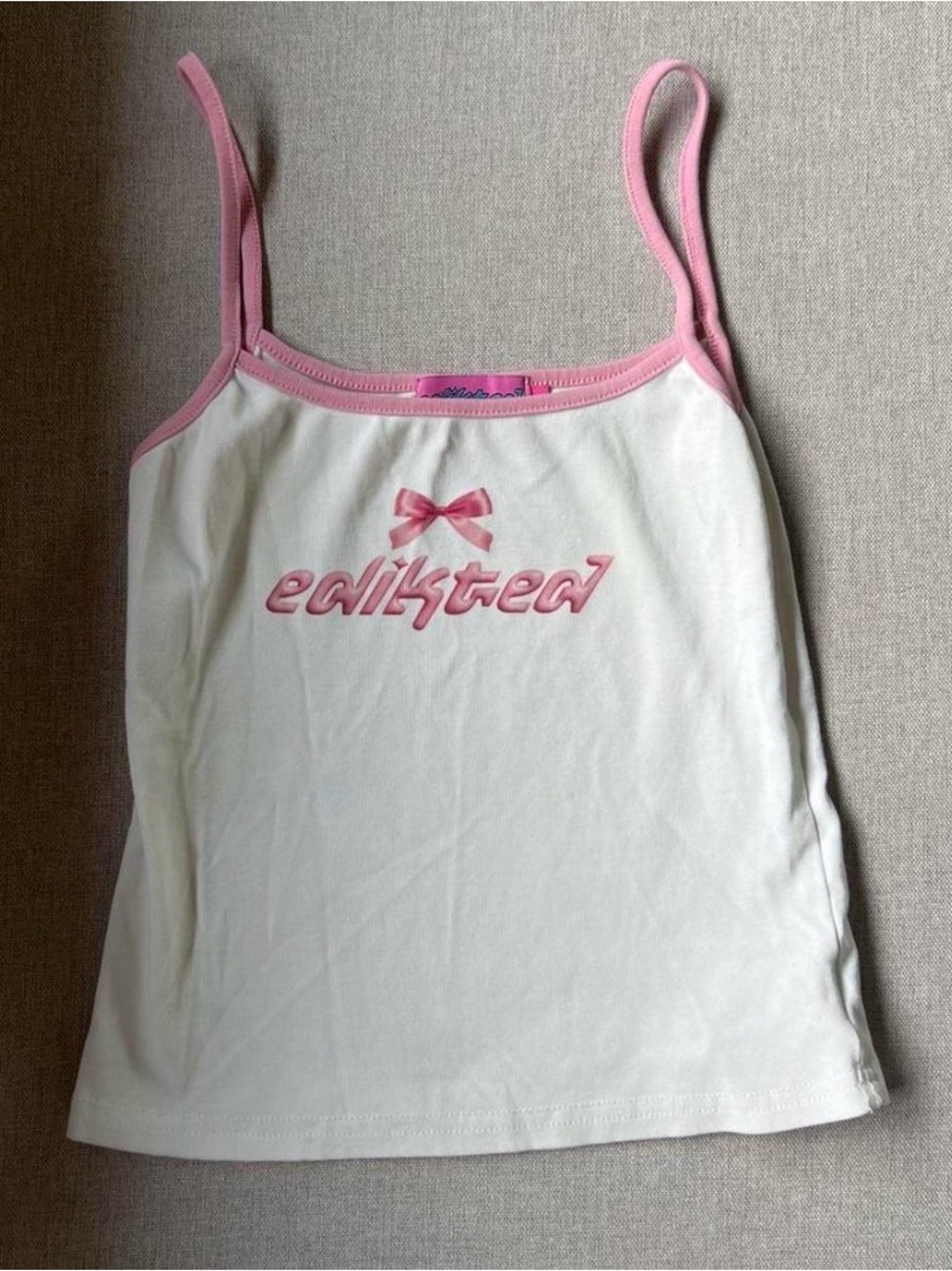Edikted White Tank Top with Pink Trim & Bow Detail